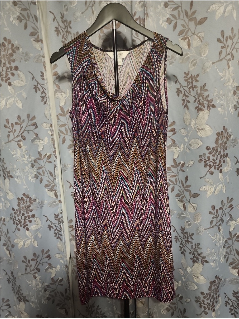 Allison Taylor Zigzag Sleeveless Mini Dress in Pink, Purple & Gold